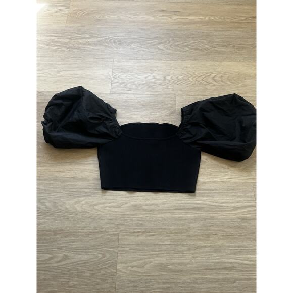 ZARA Square Neck Puff Short Sleeve Crop Top large Black - Picture 8 of 9